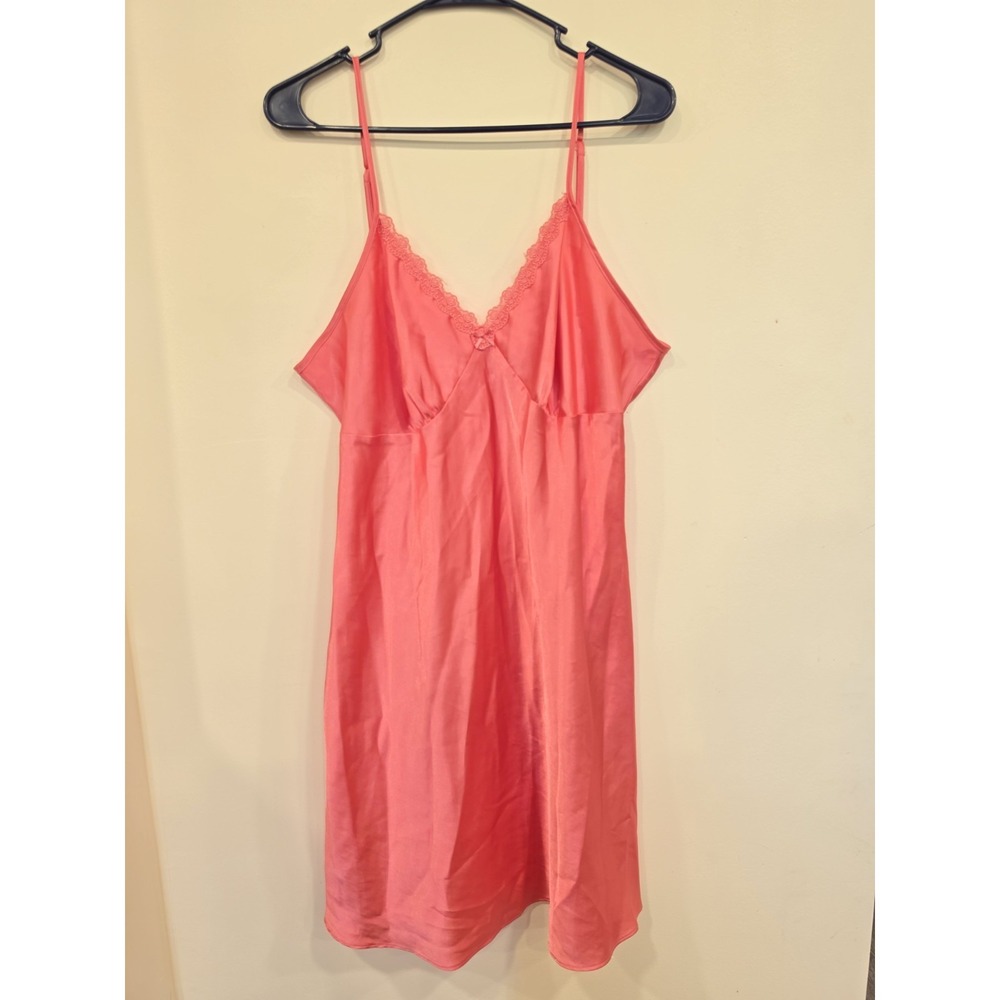 Adonna Coral Pink‎ Satin Slip Dress Nightgown XL Romantic Princesscore Girly